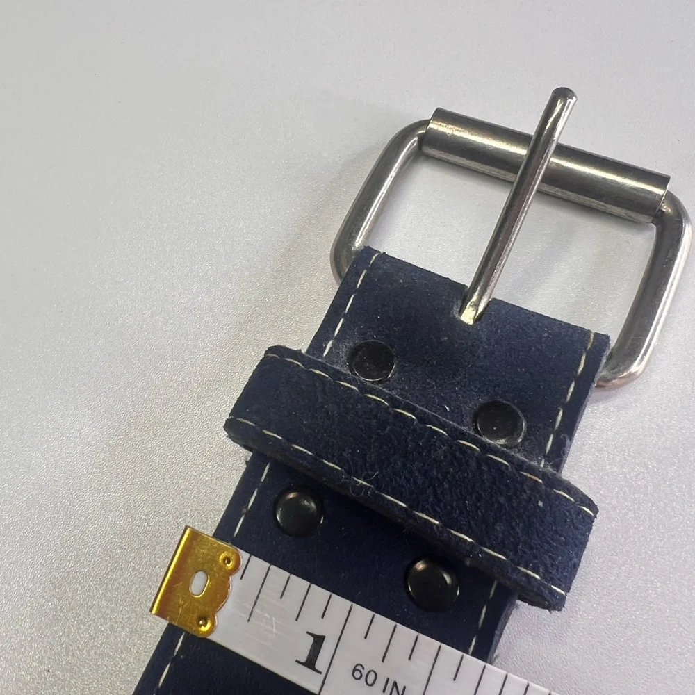 Simulated Suede Belt Blue With silver buckle and white stitching Vintage